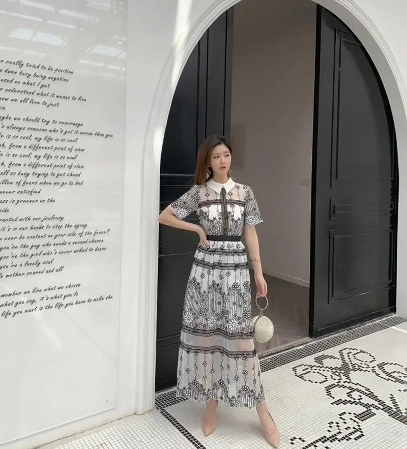 SIAM весна лето винтажное кружевное платье с вышивкой женское длинное платье из бисера Элегантное повседневное офисное платье Осень новинка