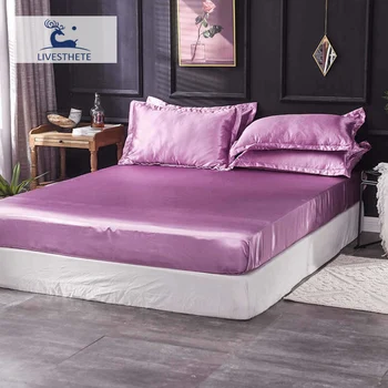 

Liv-Esthete 1PCS Satin Silk Luxury Fitted Sheet Bed Sheet On Elastic Band Mattress Cover Rubber Sheet Euro Decoration Bedclothes