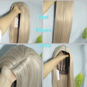 FAVE Long Straight Pure Light Brown Blonde Long Synthetic Wigs for White /Black Women 22 Inch Middle Part Can be Cosplay Wigs 3