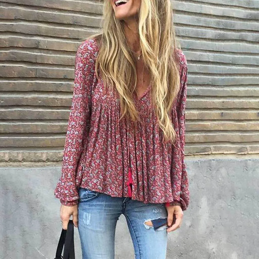 Женская блузка с длинным рукавом и v образным вырезом элегантная офисная в стиле