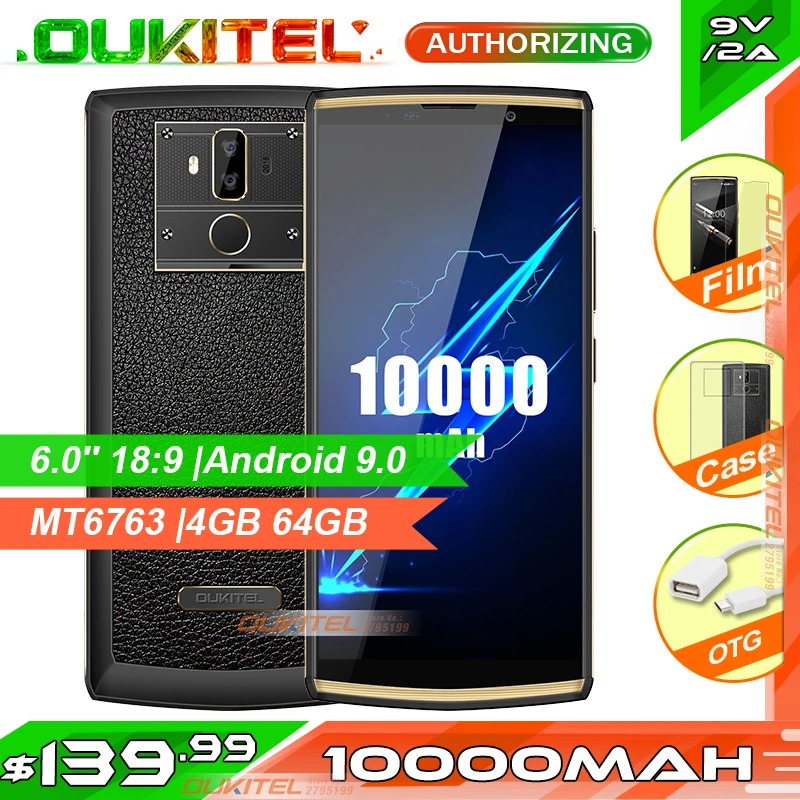 OUKITEL K7 Pro 6,0 ''18:9 10000mAh смартфон MT6763 4 Гб 64 ГБ Android 9,0 отпечаток пальца лица ID 9 V/2A мобильный телефон