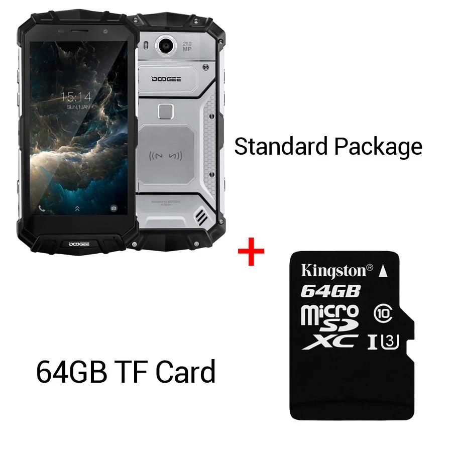 DOOGEE S60 Lite IP68 вода 5580 мач беспроводная зарядка 12V2A быстрая зарядка 5,2 ''FHD MT6750T восьмиядерный 4 гб 32 гб смартфон 16,0 мп камера - Цвет: Sliver n 64GB Card