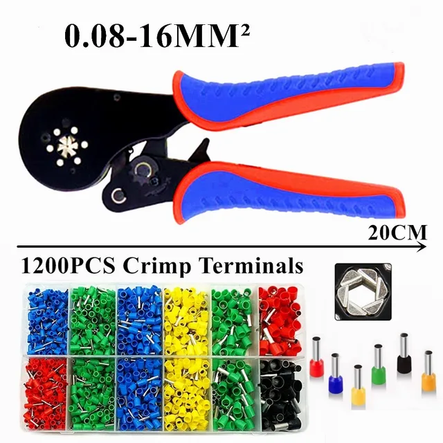 Mandowire 0.08-16mm2 Ferrule Crimping Tool Kit Ferrule Crimper Plier /1200pcs Wire Ferrules Crimp Wire Ends Terminal Plier Terminal