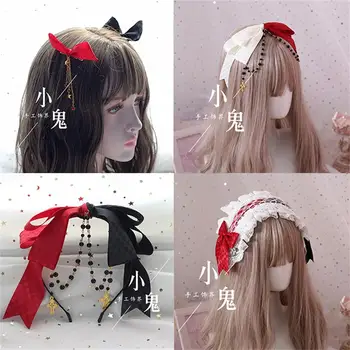 

Vintage Handmade Chinese style Lolita Chocolate Rabbit Lace Bow Hair band Hair Accessory Black White Red KC Hair hoop Head band