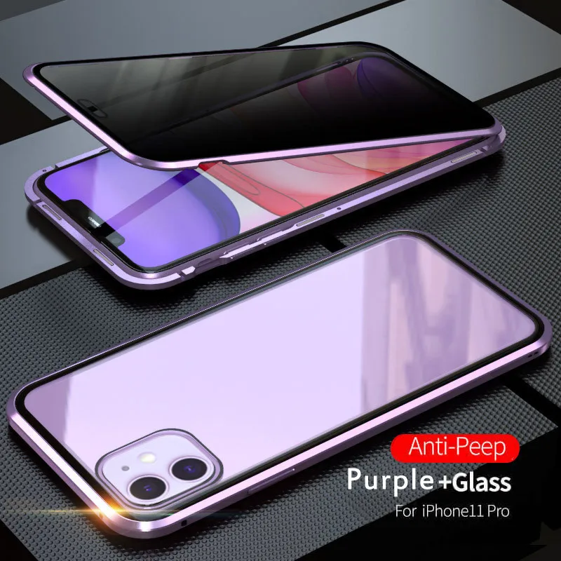 Для IPhone 11 Pro Max Противоскользящий Магнитный чехол для телефона двухсторонний чехол из закаленного стекла для телефона ударопрочный корпус - Цвет: Фиолетовый