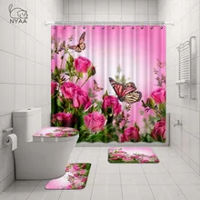 Nyaa розовая поза Бабочка печать занавески для душа Водонепроницаемый полиэстер ткань красивые цветы занавески для ванной комнаты для домашнего декора