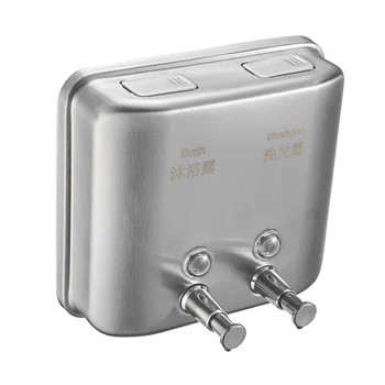 

1500ml Double Head Wall Mounted Stainless Steel Kitchen Liquid Soap Dispenser Leakproof Hotel Bathroom Manual Shampoo Press