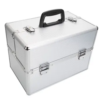 

Portable Aluminum Makeup Storage Box with Keys White High Quality Large Cosmetic Bag Make Up Organizer Storage Suitcas