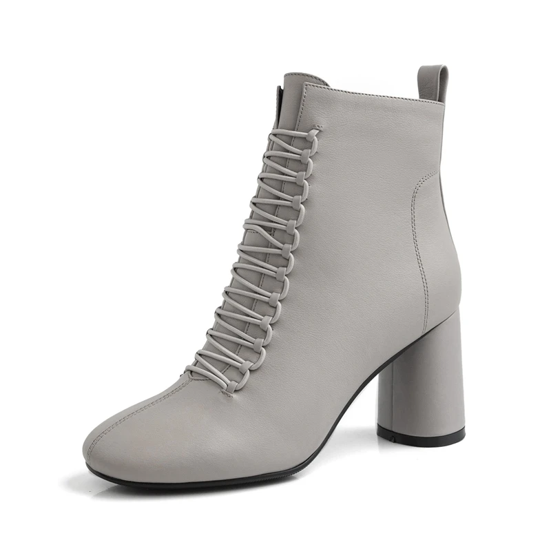 INS/женские ботильоны из натуральной кожи с круглым носком на высоком каблуке