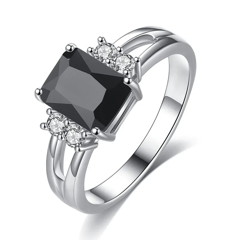 Popular Classic Black Cubic Square Zirconia Crystal Engagement Ring for Women Party Wedding Jewelry Accessories Size 5-11 - Image 3