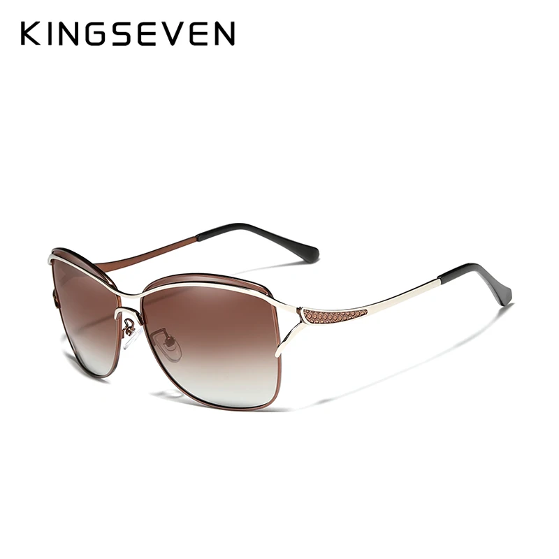KINGSEVEN солнцезащитные очки для женщин без оправы элегантные брендовые дизайнерские модные солнцезащитные очки с коробкой - Цвет линз: Brown Gradient Brown