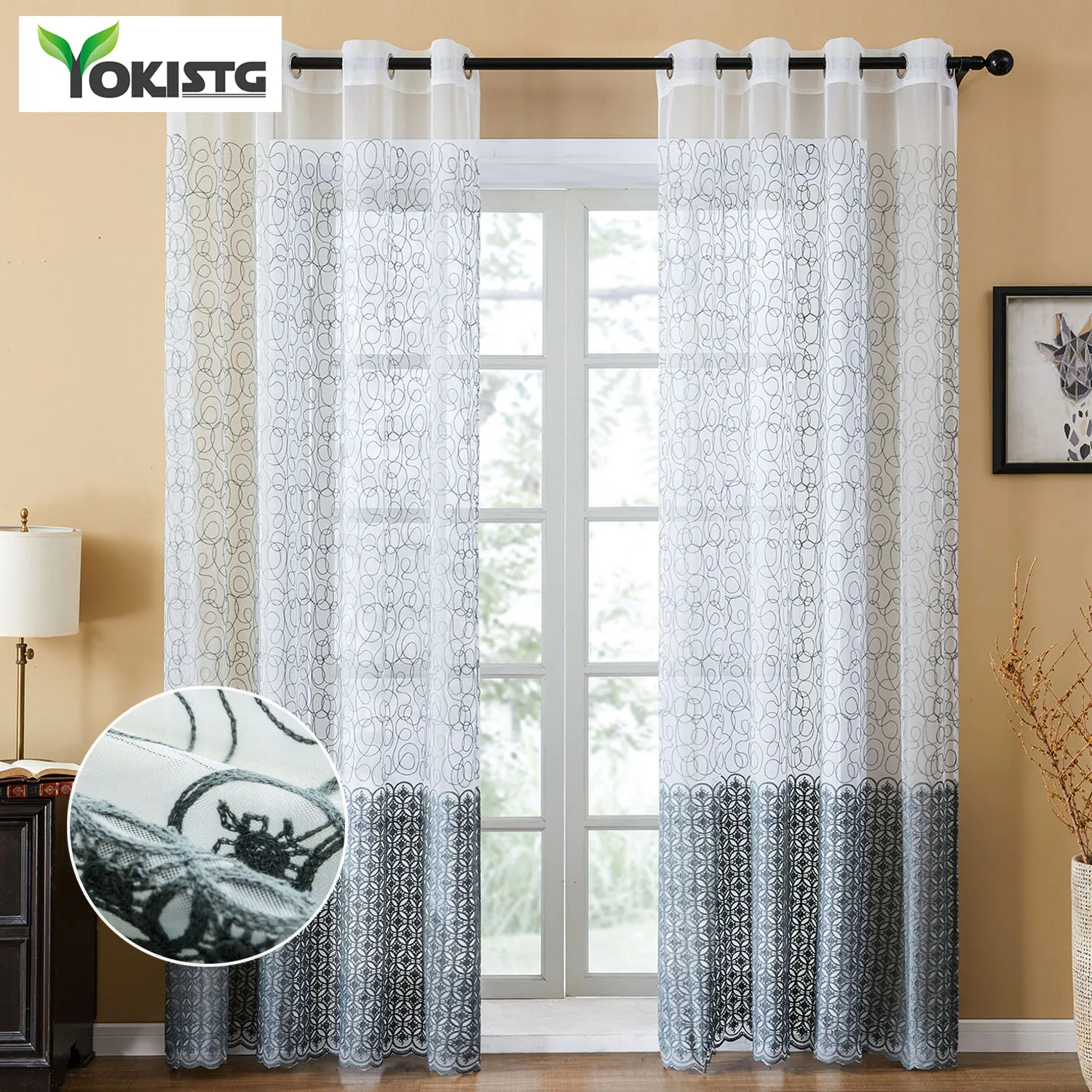 

YokiSTG Embroidered Bird Nest&Endless Sheer Curtains For Living Room Bedroom Kitchen Voile Tulle Net Window Treatment Drapes