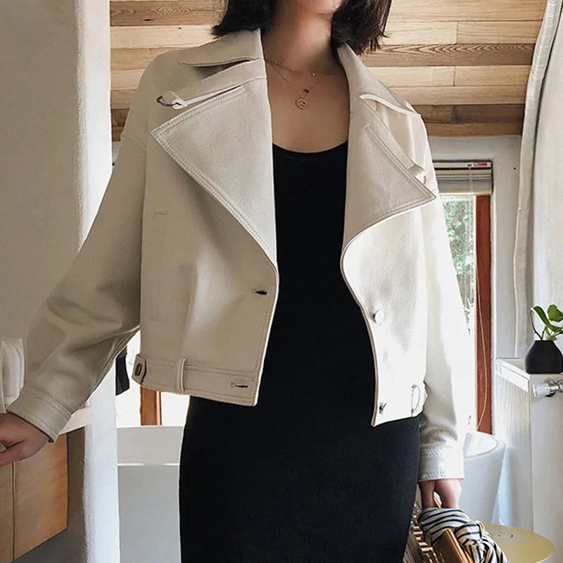 

Autumn New Style Spring Goat Faux Deerskin Loose Silhouette Jacket Genuine Leather Clothes Women's Short Style