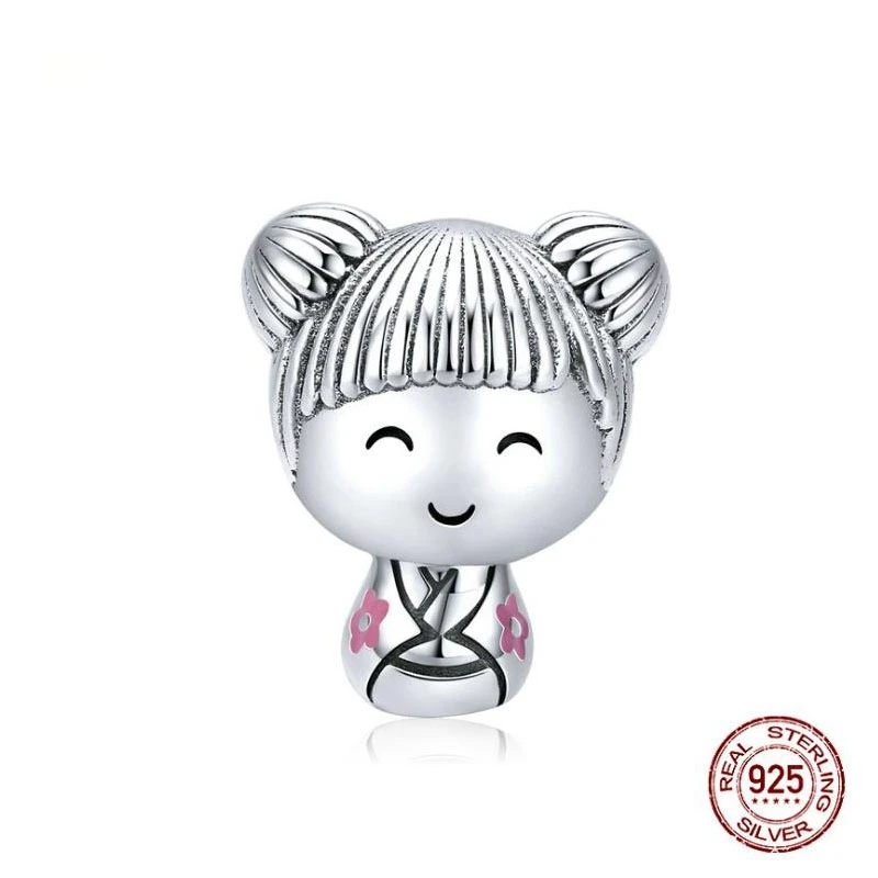

Japanese Doll Charm 925 Sterling Silver Little Kimono Girl Beads for DIY Bracelet Jewelry Making Japan Travel Souvenir Gift