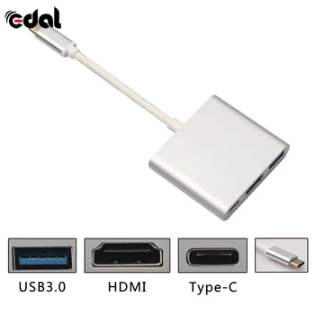 

EDAL 3 in 1 Type-C USB 3.1 Male To HDMI/USB 3.0/Type C Female Convertor 15cm HDTV Cable Adapter For Macbook S