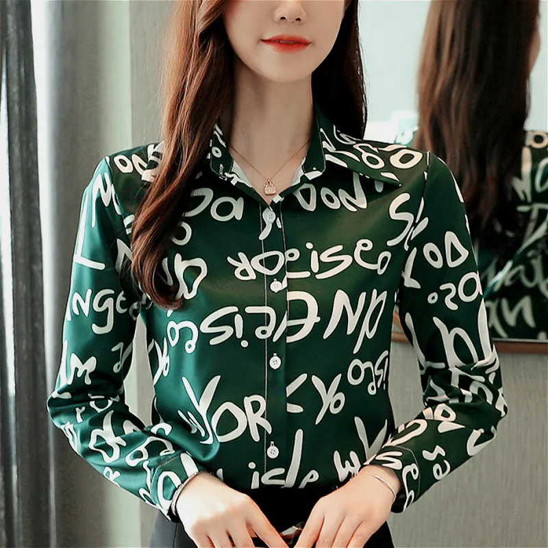 

Blusas mujer de moda 2019 long sleeve button ladies tops womens tops and blouses button chiffon blouse Letter V-Neck white 0159