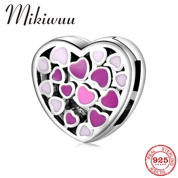

925 Silver Romantic Sweet Pink Enamel Heart-shaped Clip Beads fits Original Reflection Charms Bracelet Jewelry Making 2020 Gifts