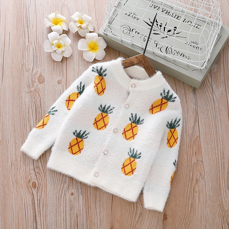 

2019 Autumn Childrenswear Baby Cardigan Small CHILDREN'S Pineapple Girls Korean-style-Yarn Mink Cashmere Coat Kids' Sweater