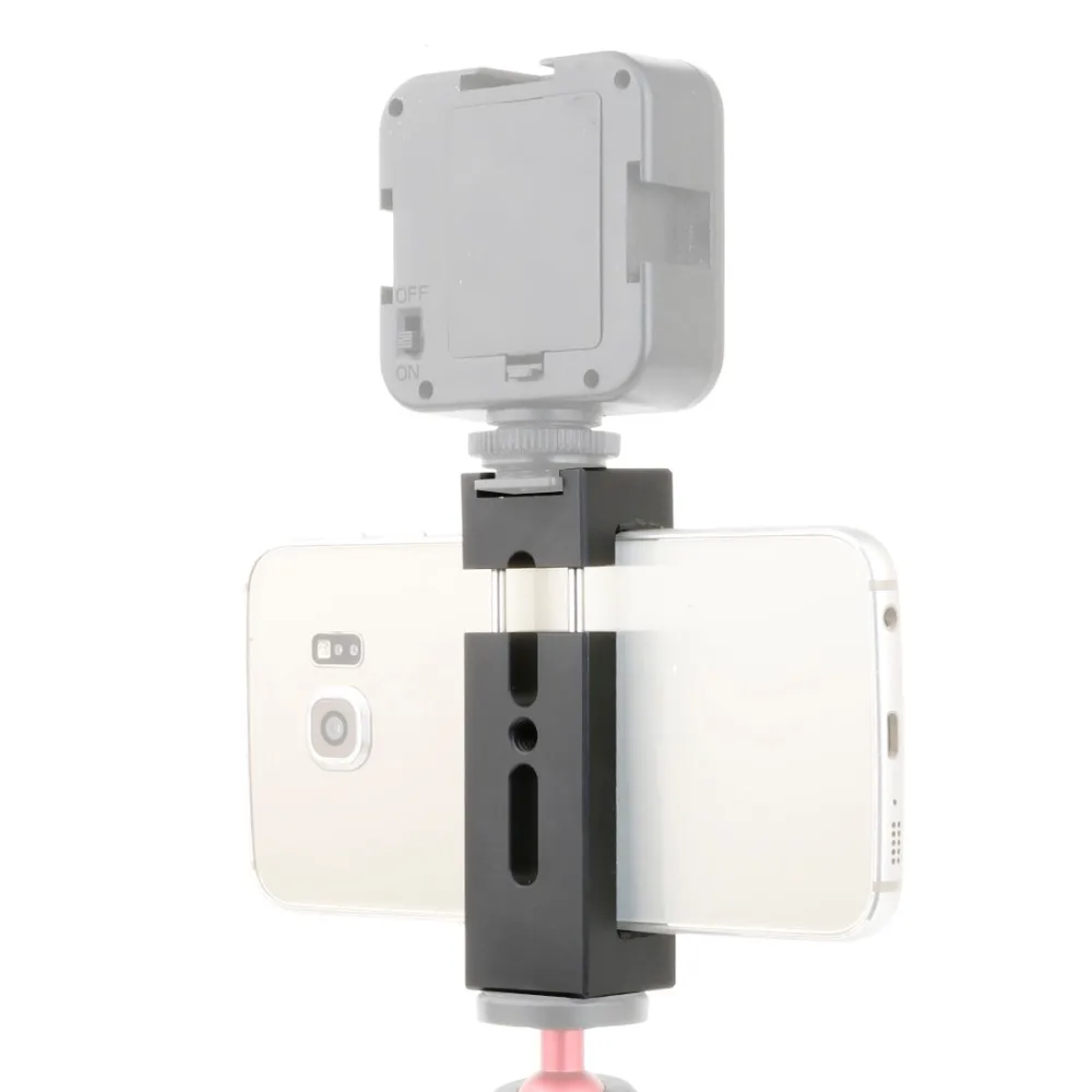 Aluminum Alloy Mobile Phone Tripod Mount Clamp Holder Clip with Hot Shoe Handle Rig for iPhone HUAWEI Vlog Fill Video Recording