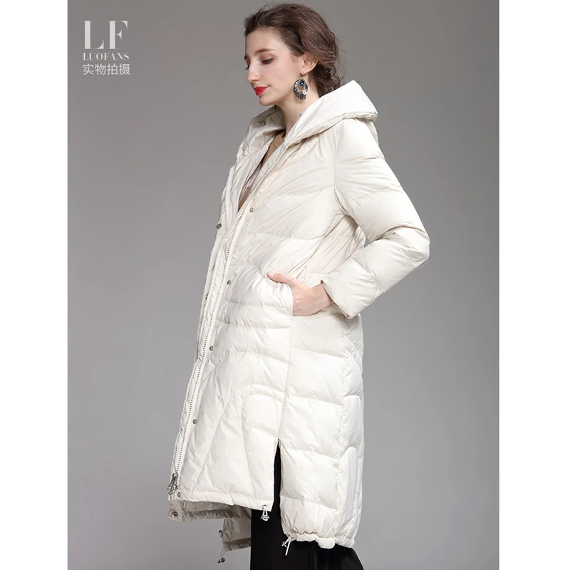 new design white down jacket drawcord loose short front and long back large size women jackets winter fashion warm coats