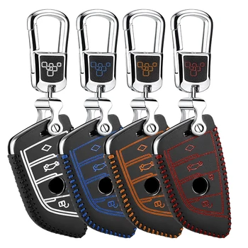 

luckeasy key case 4 button for BMW 5 series 2018 7 series 2017 -2018 car key holder leather cover key2p