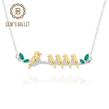 

GEM'S BALLET 925 Sterling Silver Natural Green Agate Gemstone Pendant The Love of My Life Mama’s Wing Mother Bird Necklace