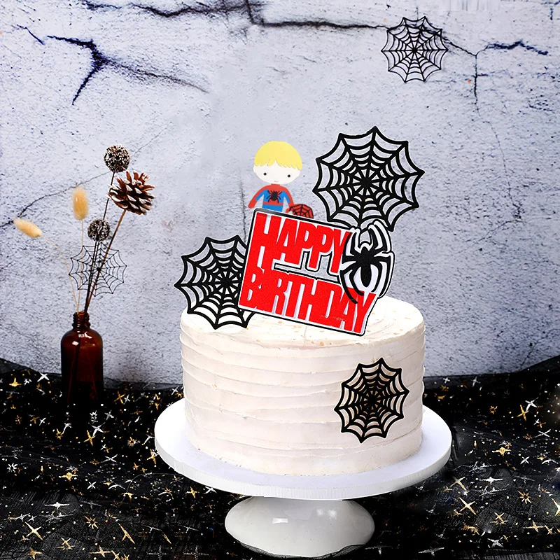 

Cartoon Spider Web Happy Birthday Cupcake Topper INS New Cake Topper For Boys Kids Birthday Party Cake Decorations Baby Shower