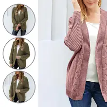 

Soft Winter Ladies Solid Color Hemp Pattern Cardigan Coat Winter Sweater Solid Color for Dating