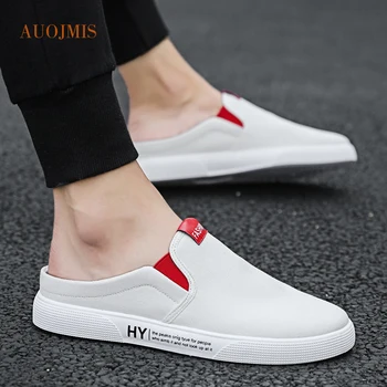 

Summer men's shoes breathable a pedal lazy men's casual shoes half dragged half of the net red canvas small white tide shoes