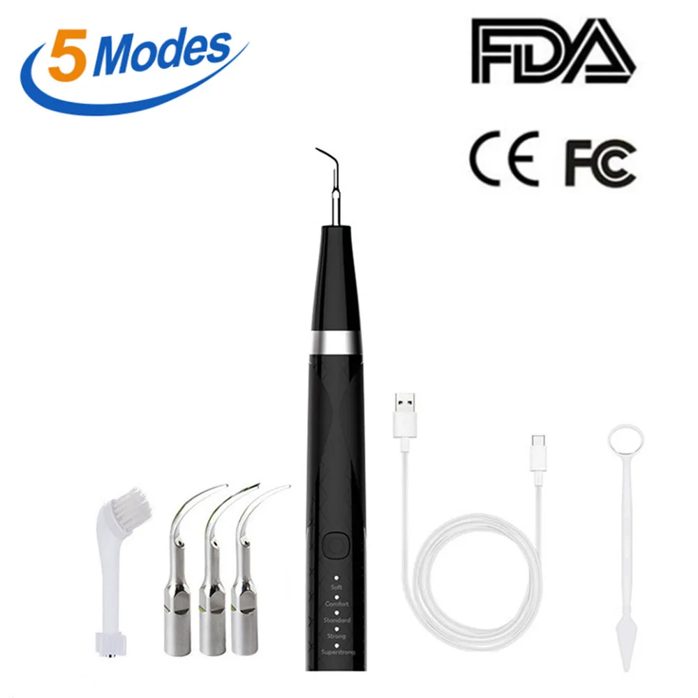 

5 Modes Ultrasonic Dental Scaler USB Rechargeable Tooth Calculus Remover Teeth Whitening Oral Hygiene Stains Tartar Cleaner Kit
