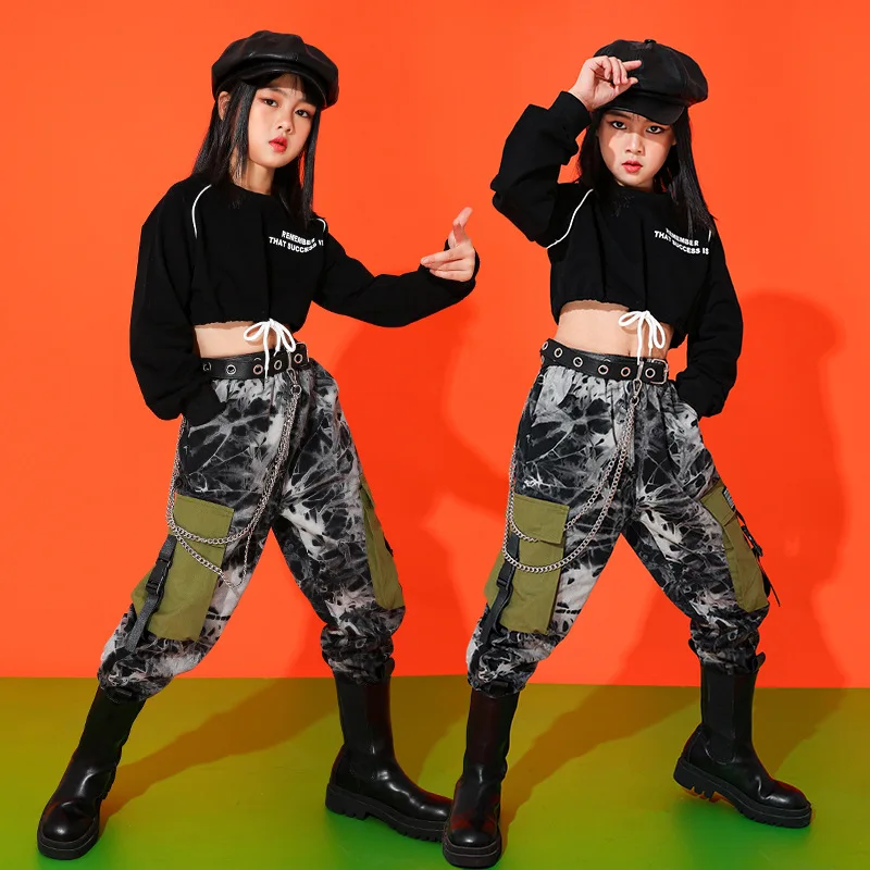 

Teen Girls Hip Hop Outfits Girls Jazz Street Dance Costumes Kid Cropped Sweatshirt Camouflage Haren Pants Ballroom Rave Clothing