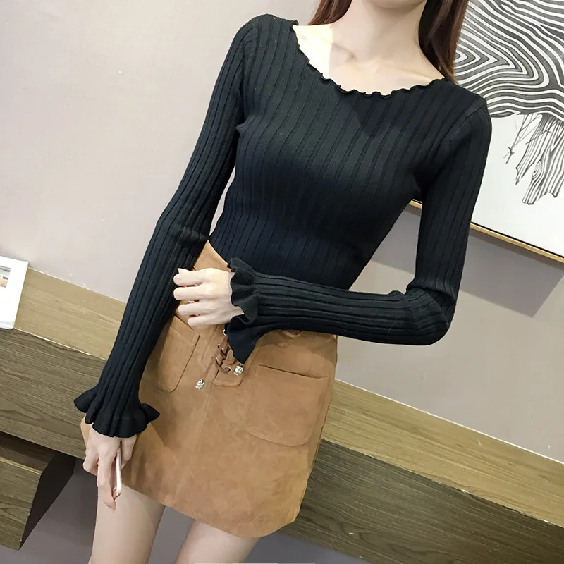 

Striped Long Sleeve Round Neck Sweater Solid Color Women's Sweaters Fashion Sweater Women White Black Fall Winter 2020 Pullover