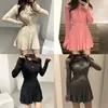 STYLISH LADY Single Breasted Ribbed Dress 2022 Spring Women Long Sleeve O Neck Party Sweet Knitted Pleated Mini Dress ► Photo 2/6
