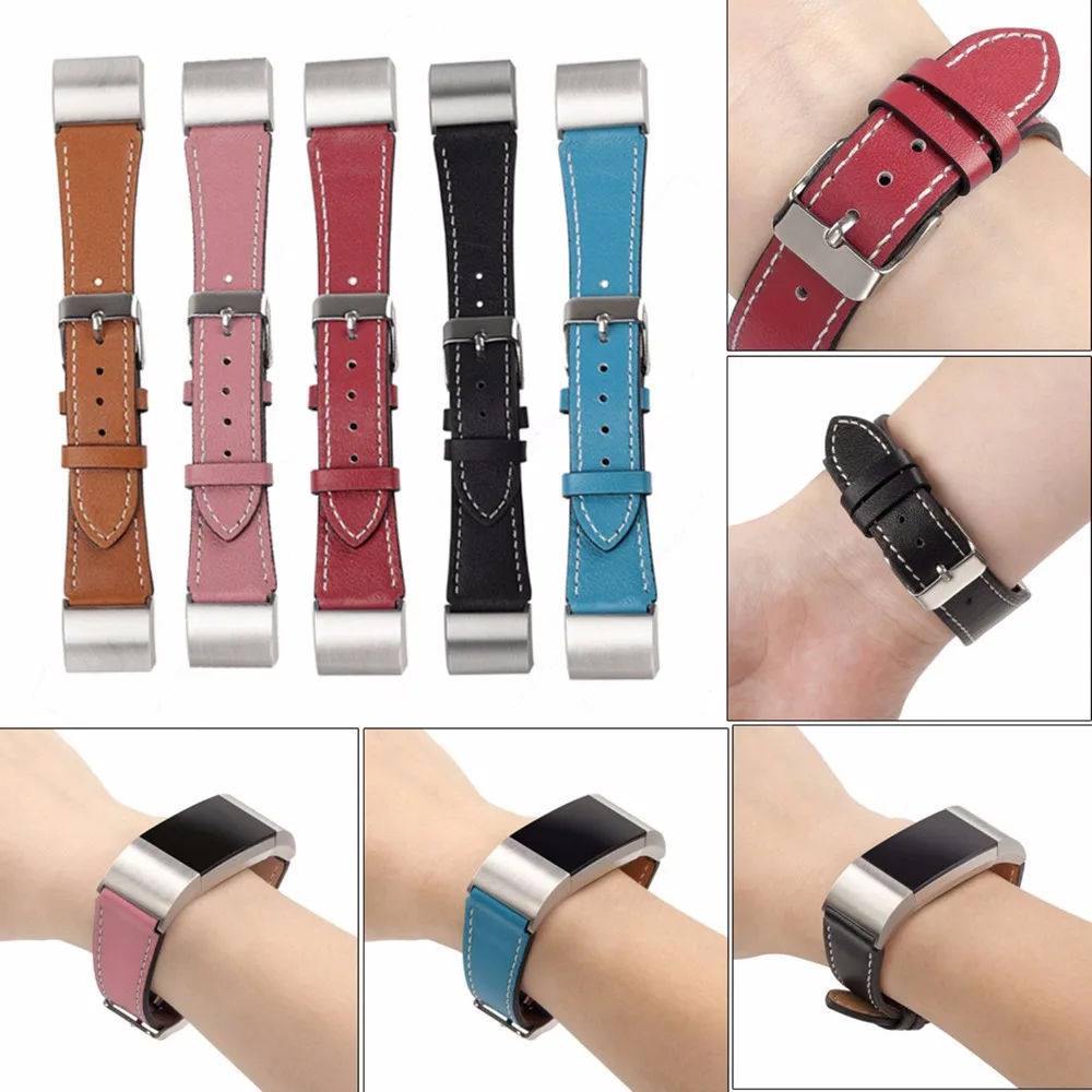 Сменный ремешок для браслета FitBit Charge 2 кожаный поясок браслет ремешок для Charge 2 с металлическим нержавеющей стальной адаптер