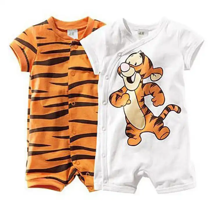 Une Generation De Gros Bebe Barboteuses Ete Ouvert Avant A Manches Courtes Combinaison Dessin Anime Tigre Ours Une Piece Ramper Vetements Aliexpress