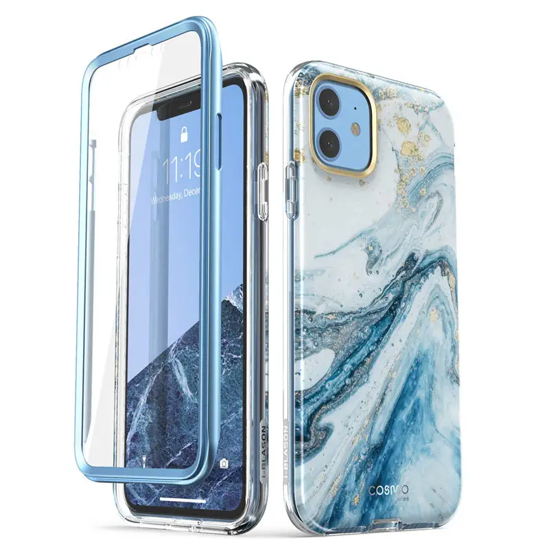 I-BLASON для iPhone 11 чехол 6,1 дюймов( выпуск) Cosmo полный корпус блестящий Мраморный бампер чехол со встроенной защитной пленкой
