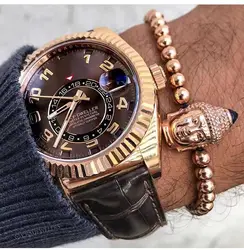 Роскошные брендовые новые мужские автоматические механические часы, розовое золото, кожа, небесный кристалл, сапфир, кофр, серебро, черный