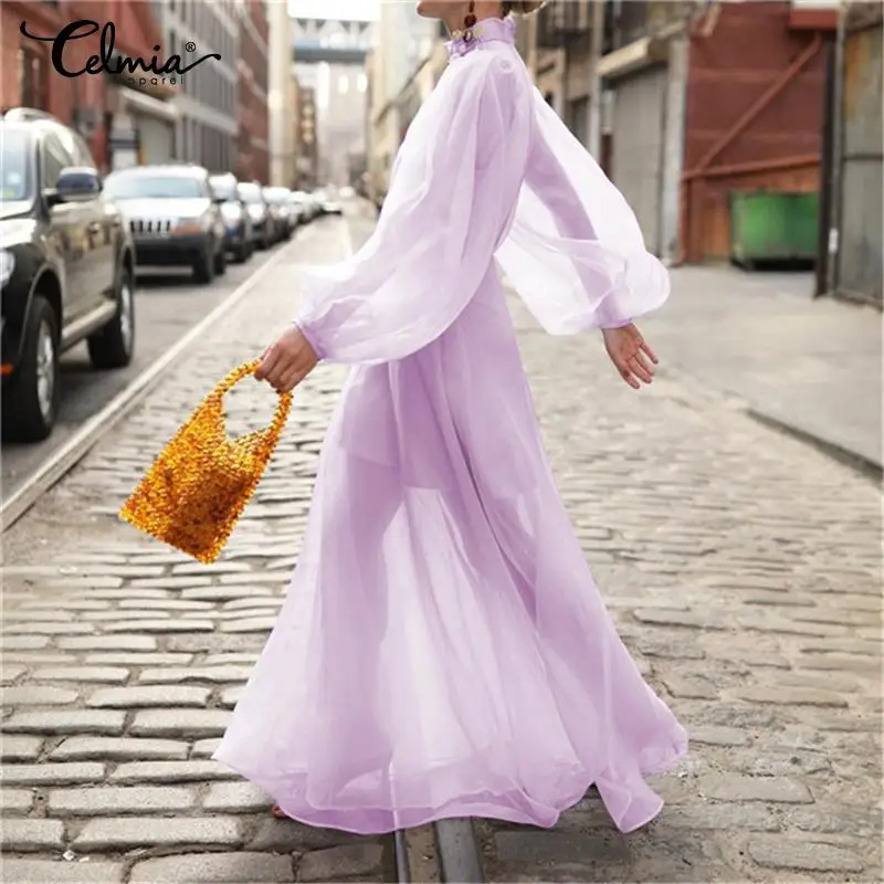 Богемное пляжное платье Женская пикантная, прозрачная платье vestidos Celmia Летнее Длинное Фонари рукава вечерние платье плюс Размеры 5XL