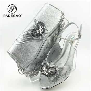 

2020 New Design Silver Color Italian Women Shoes and Bag to Match African Style Matching Shoes and Bag Set for Party