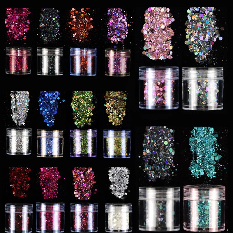 

10G Mixed-size Laser Nail Glitter For Eyeshadow Makeup Holographic Ultra-thin Palette Chunky Glitters Sequin Nail Art Decoration