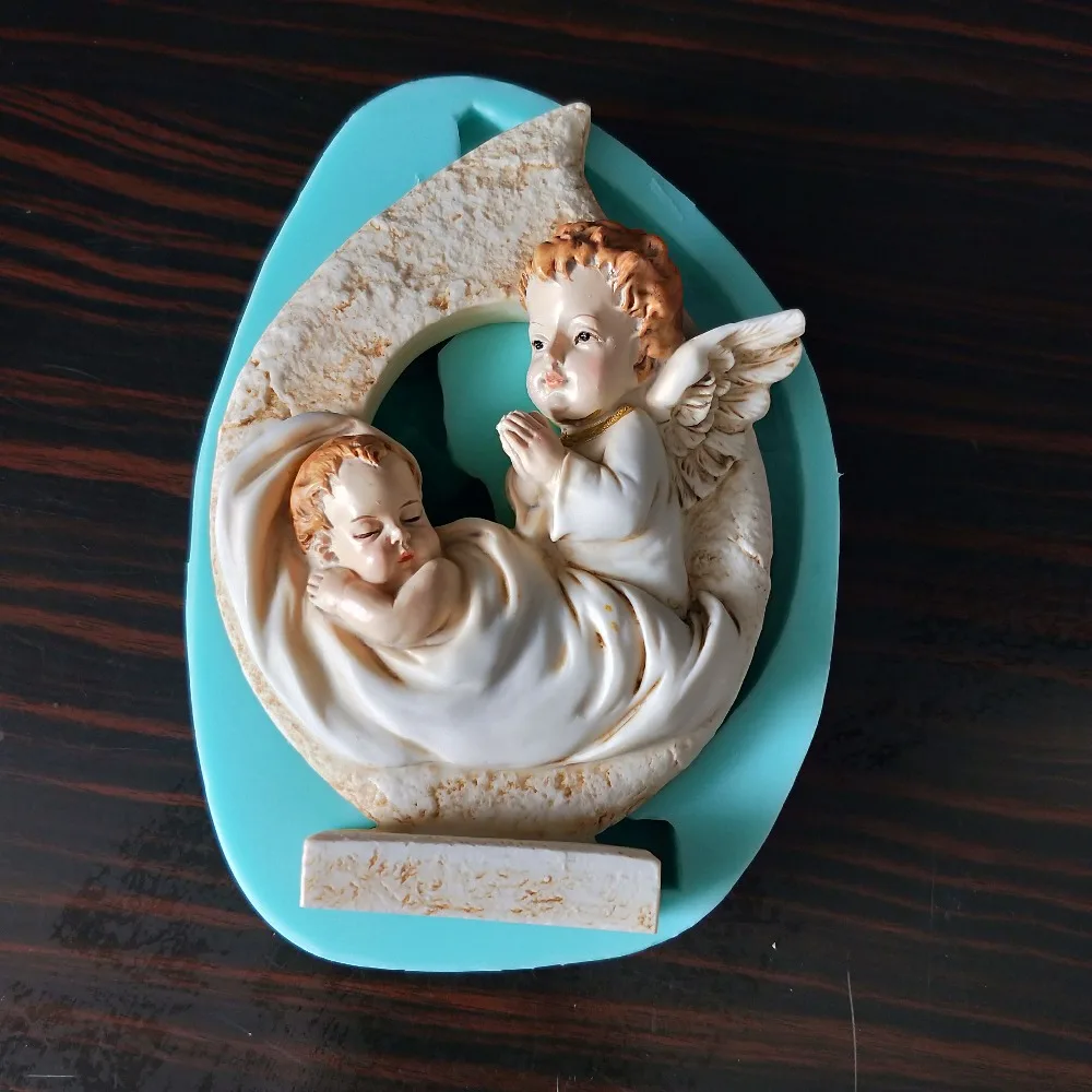 PRZY Silicone Mold Fondant Molds 4 Styles 3D Catholic Virgin Mary Jesus Angel Resin Gypsum Chocolate Candle Candy Mold Moulds