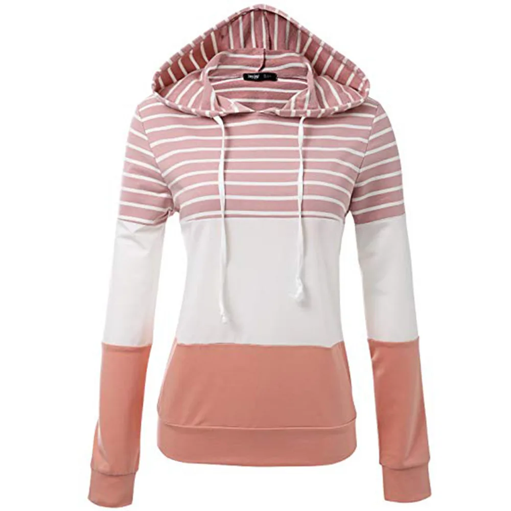

JAYCOSIN Fashion Women Casual Simple Stripe Sweatshirt Long Sleeve Comfortable Soft Chic Hoodie Pullover Tops Blouse