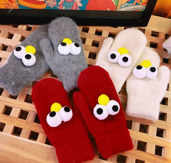 Winter plush warm and cold cute big eyes gloves J03