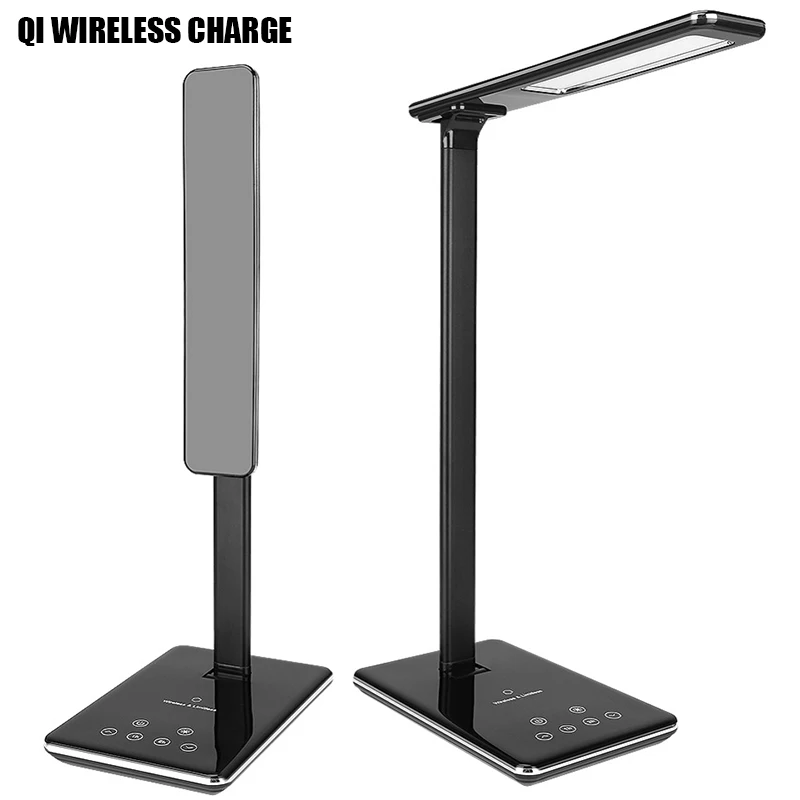  Desk Lamp Qi Wireless Charger Pad Mobile Phone Wireless Charging LED Metal Table 4 Modes Eye-Protec