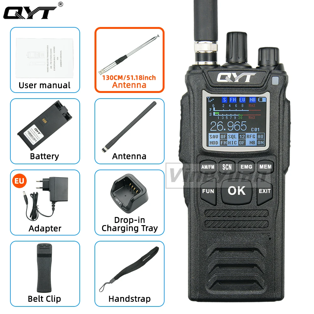 long distance walkie talkie NEW QYT 27MHz CB-58 Radio Standard Handheld 40 Channel  AM/FM CB Radio(4W Handheld Walkie Talkie) 26.965-27.405MHz walkie talkies for adults Walkie Talkie