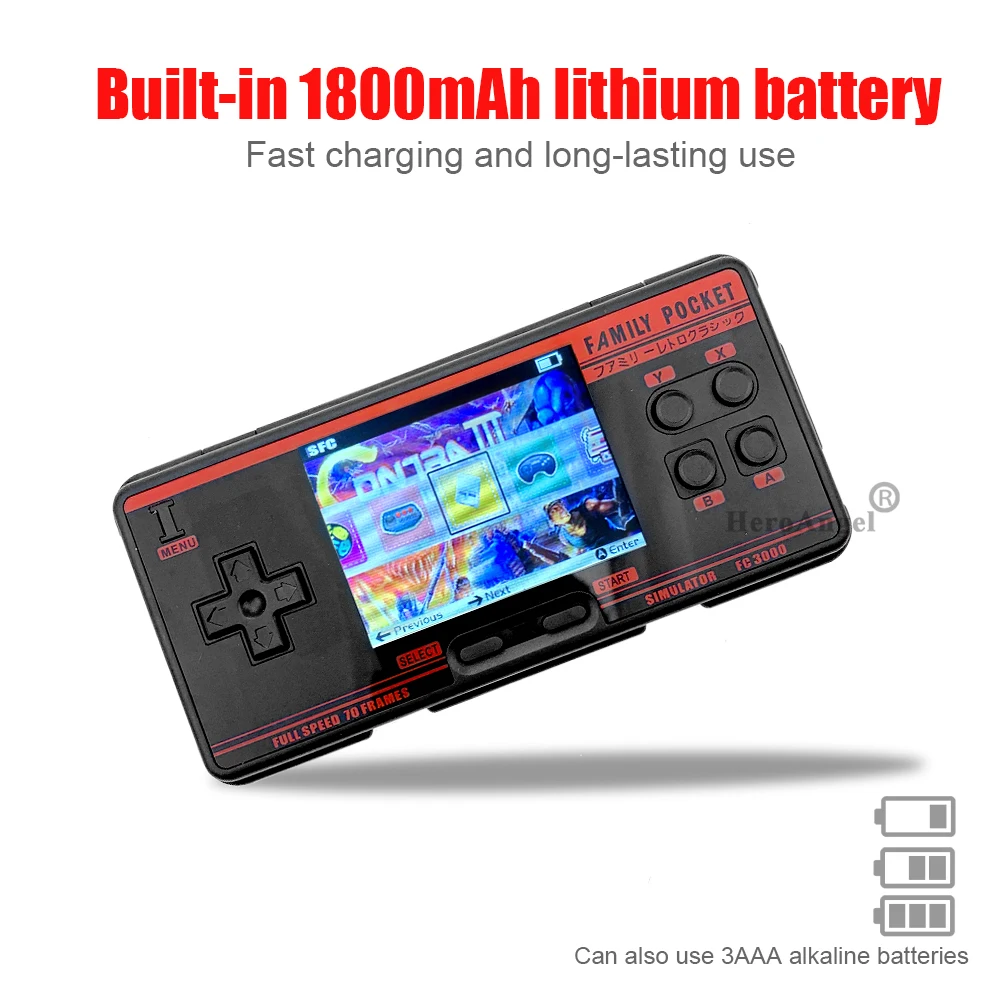 Retro Game Console FC3000 Portable video Game Console with 4000+ Games 3 Inch IPS Screen Handheld Game Player 8 Bit 10Simulators