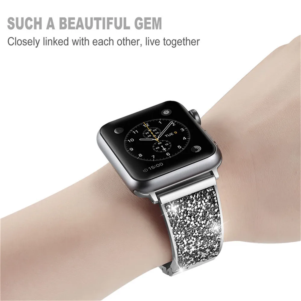 Браслет из нержавеющей стали 40 44 мм для Apple Watch Band 5 Сменный ремешок с бриллиантами 38 42 мм для IWatch 4 3 2 1 Аксессуары