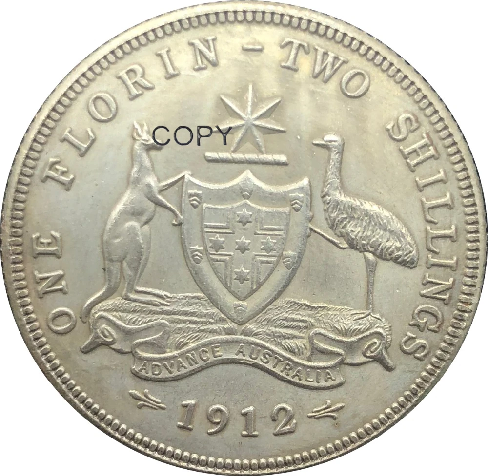 Австралия 1912 1 One Florin Two Shillings Джордж V Advance коронованный бюст левая медная