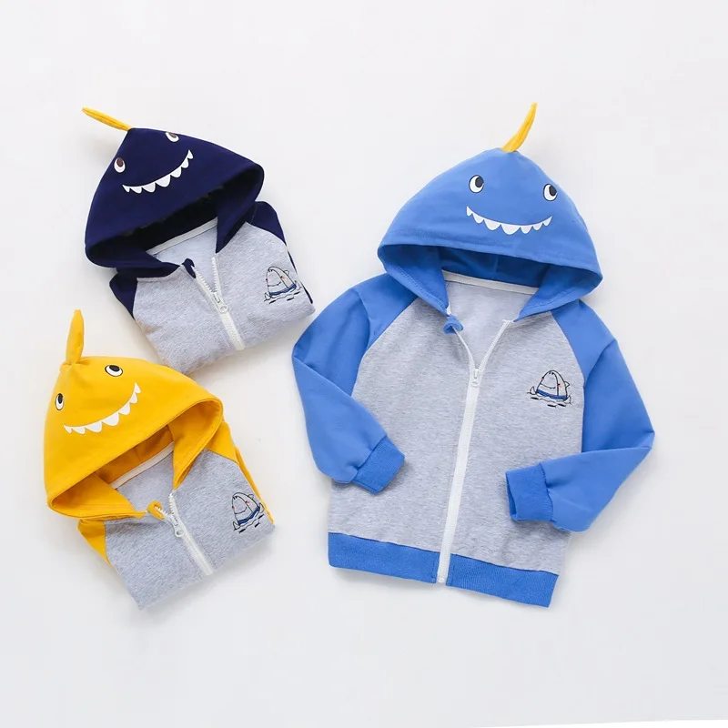 

Nano Titanium Kids' Coat Zip-up Shirt Spring And Autumn Knitted Hooded Tops Shark Cartoon Modeling Men And Women Children Coat