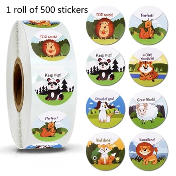 

500pcs/Roll Reward Stickers Cartoon Animal for Students Motivation Teacher Sticker